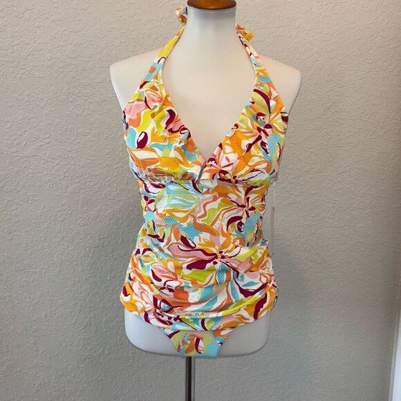 NWT Birdsong GROOVY ruffle halter tankini swim bathing suit M/36DD - Picture 3 of 16